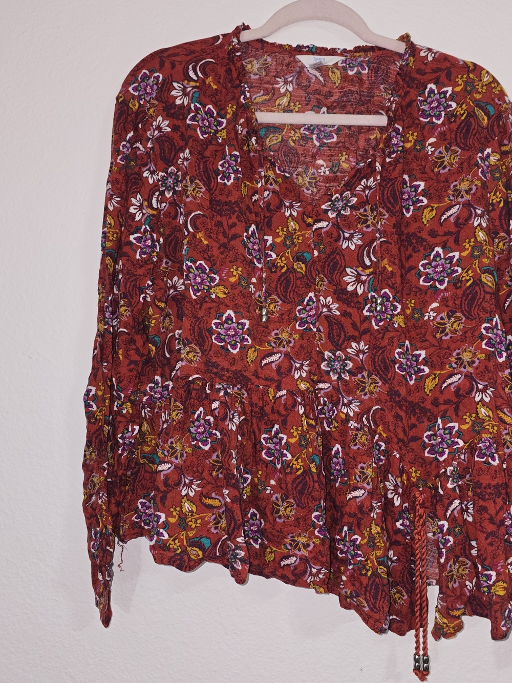 Time and Tru Rust Floral Peasant Tunic